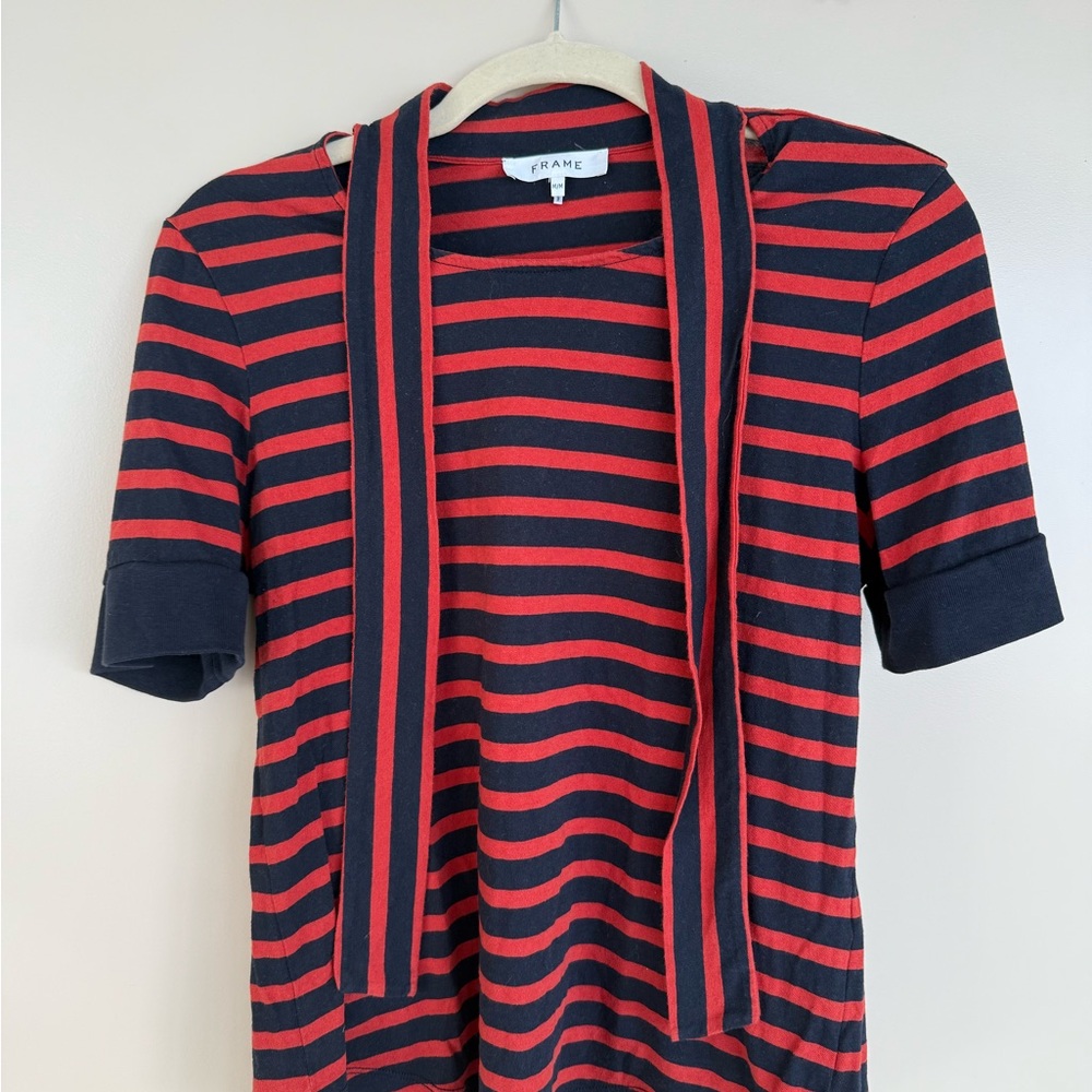 Frame Denim Red and Black Striped Shirt